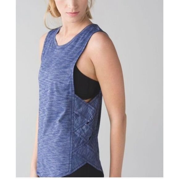 Lululemon 4 Blue Var-City Limited Edition Criss Cross Tank Top Gym Yoga Workout - Picture 1 of 8